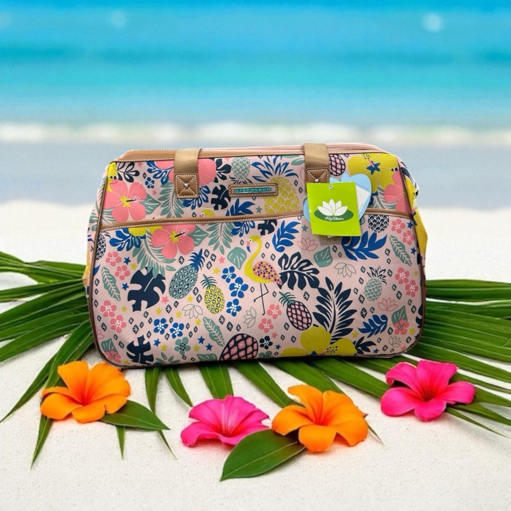 Lily Bloom Pattern 22” Duffel Bag with 2-Rolling Wheels, Weekender Overnight bag - Picture 2 of 14